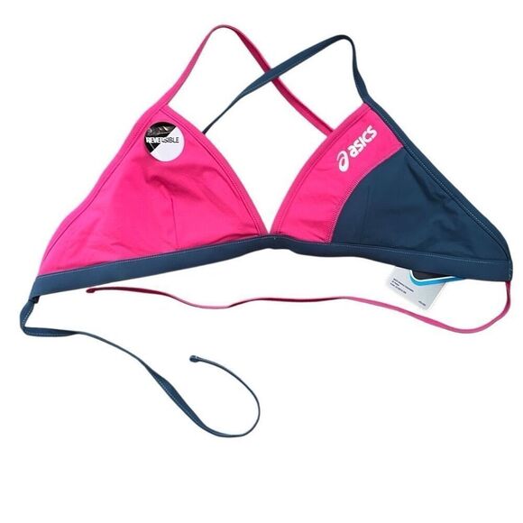 NWT sz M pink & gray reversible ASICS Women's Kaitlyn Bikini top swim race tie - Picture 1 of 4